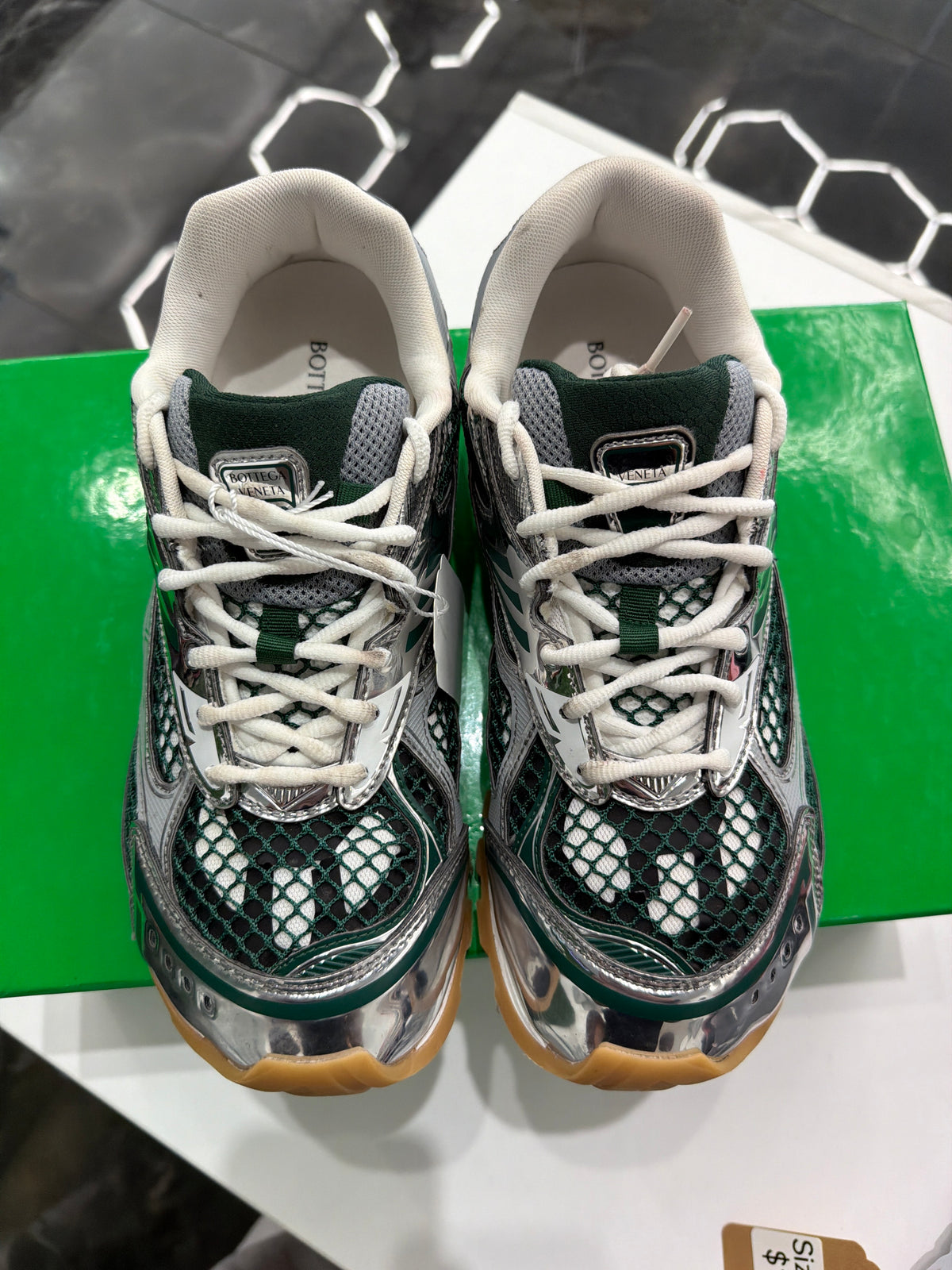 Bottega Veneta silver & green orbit