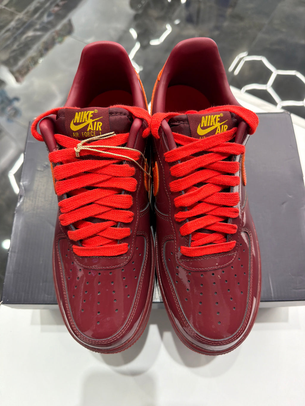 Nike Air Force 1 Low patent Leather Dark Team Red Safety Orange