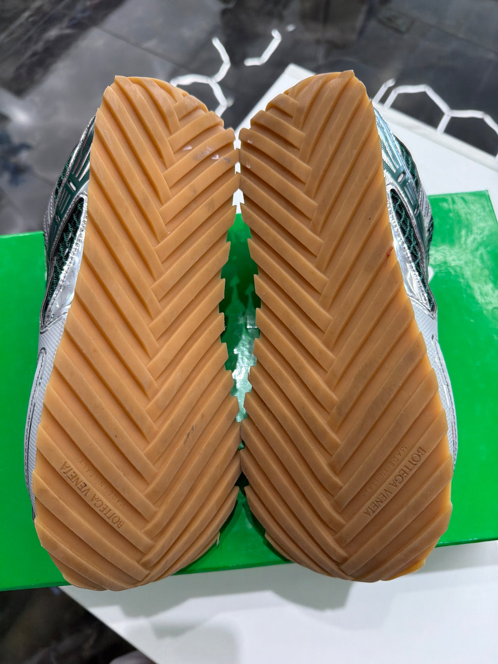 Bottega Veneta silver & green orbit