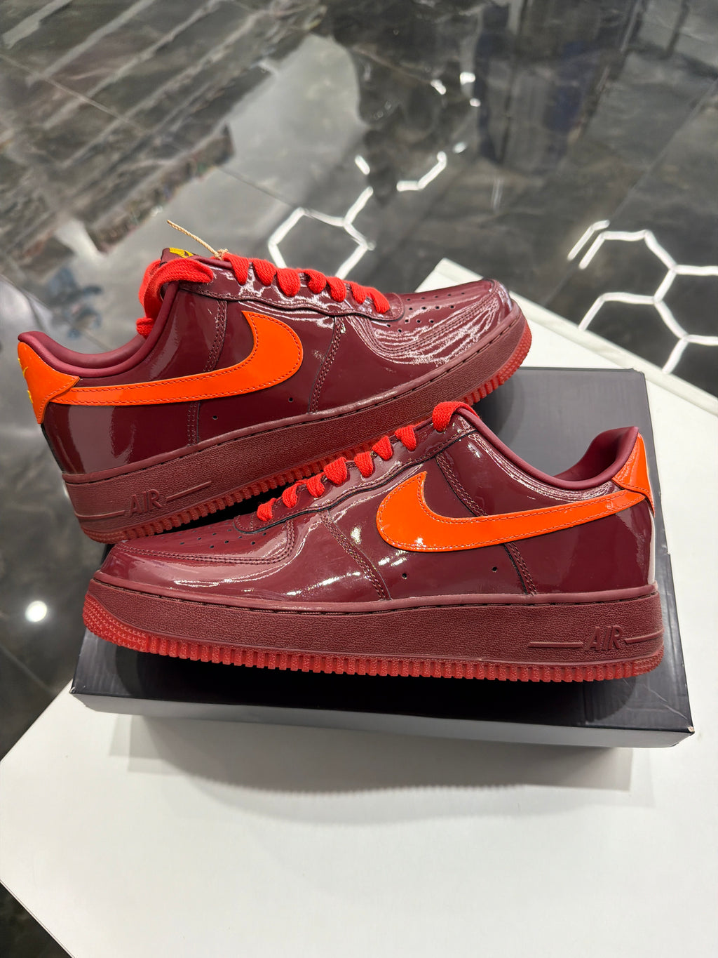 Nike Air Force 1 Low patent Leather Dark Team Red Safety Orange