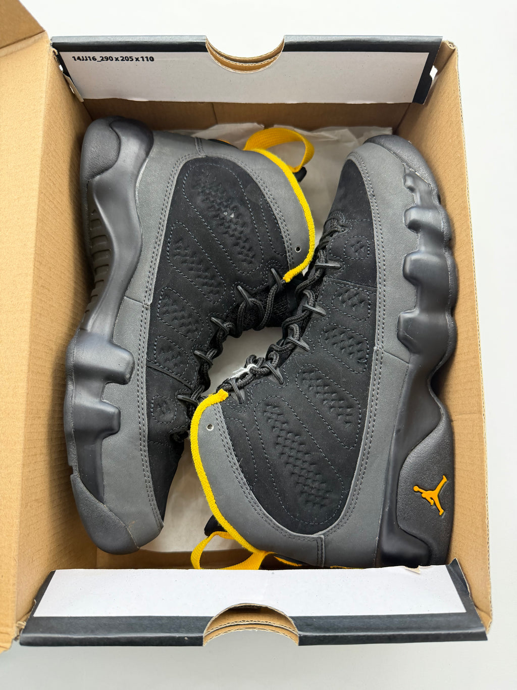 Jordan 9 Retro Dark Charcoal University Gold (REPLACEMENT BOX)