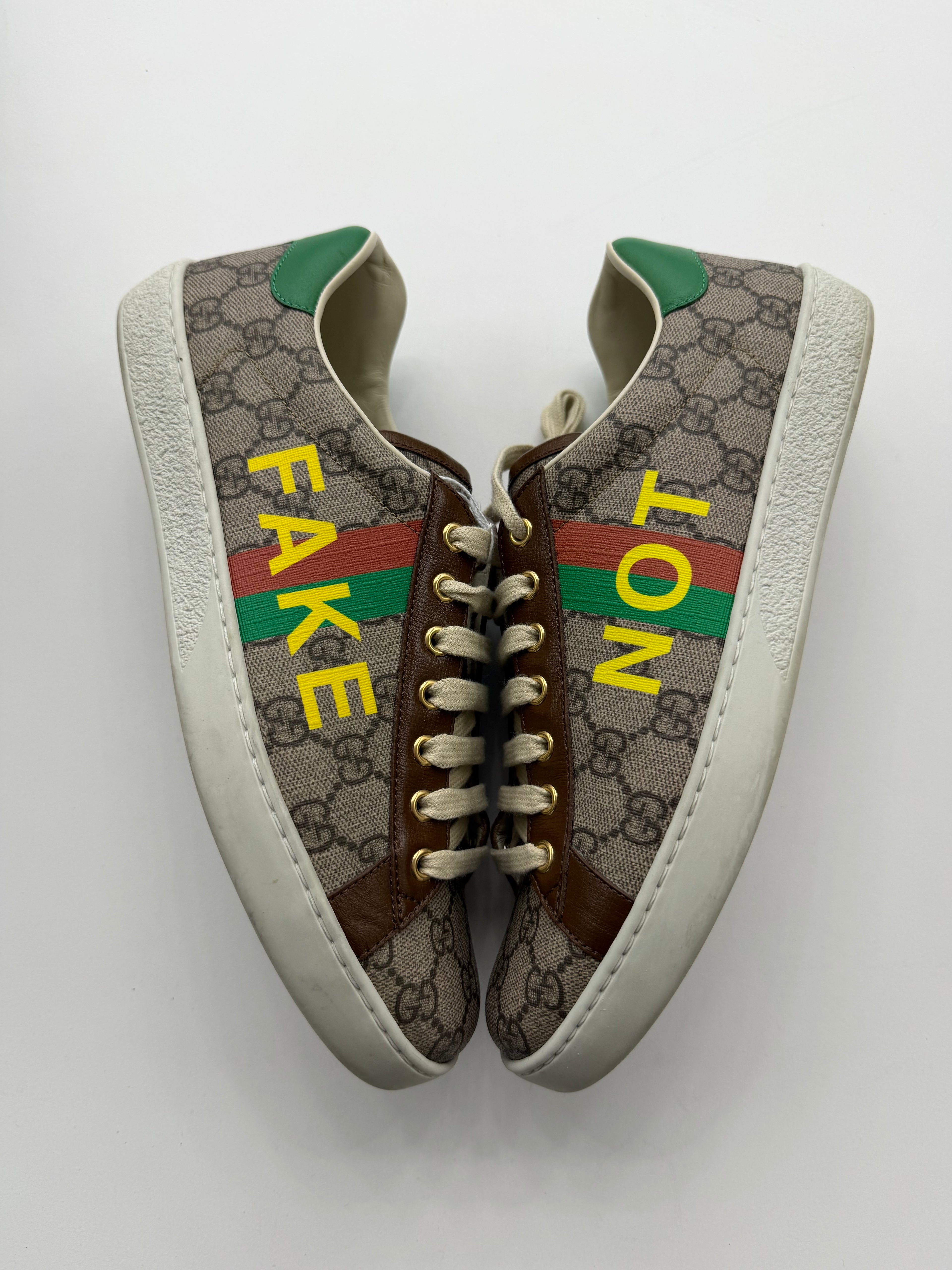 Gucci Ace 'Fake/Not' print GG monogram coated-canvas (NO BOX)