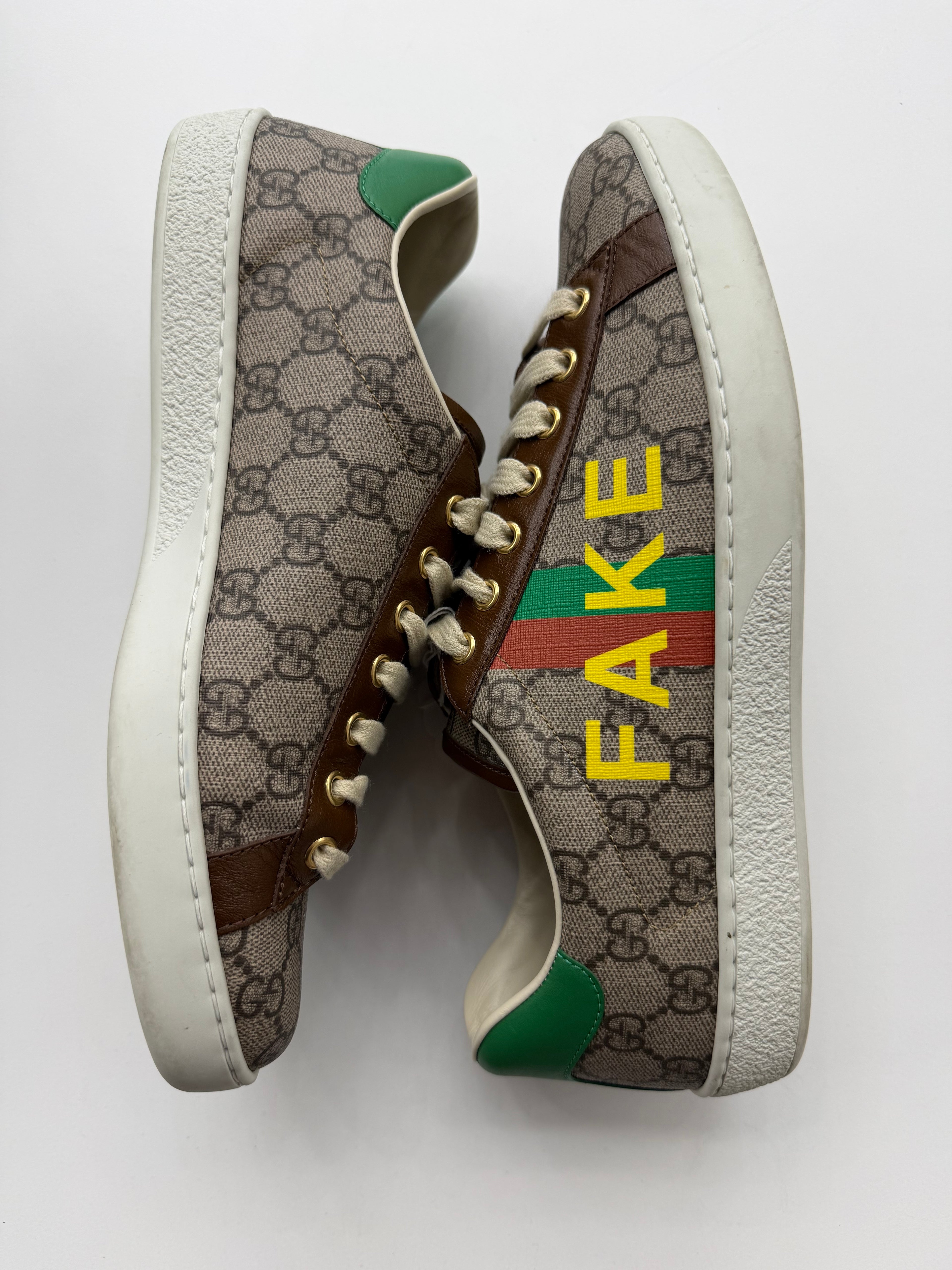 Gucci Ace 'Fake/Not' print GG monogram coated-canvas (NO BOX)
