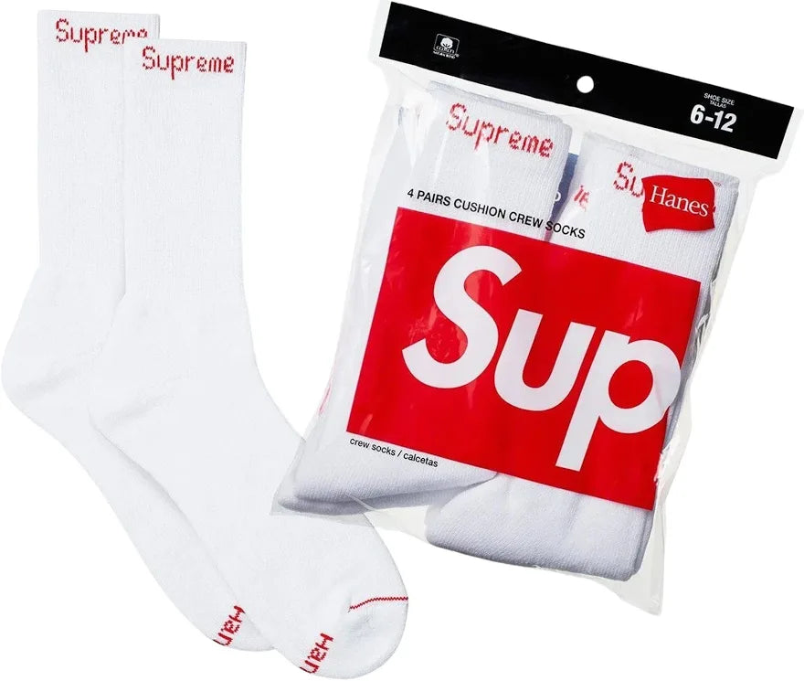 Supreme x Hanes Crew Socks (4 Pack) White
