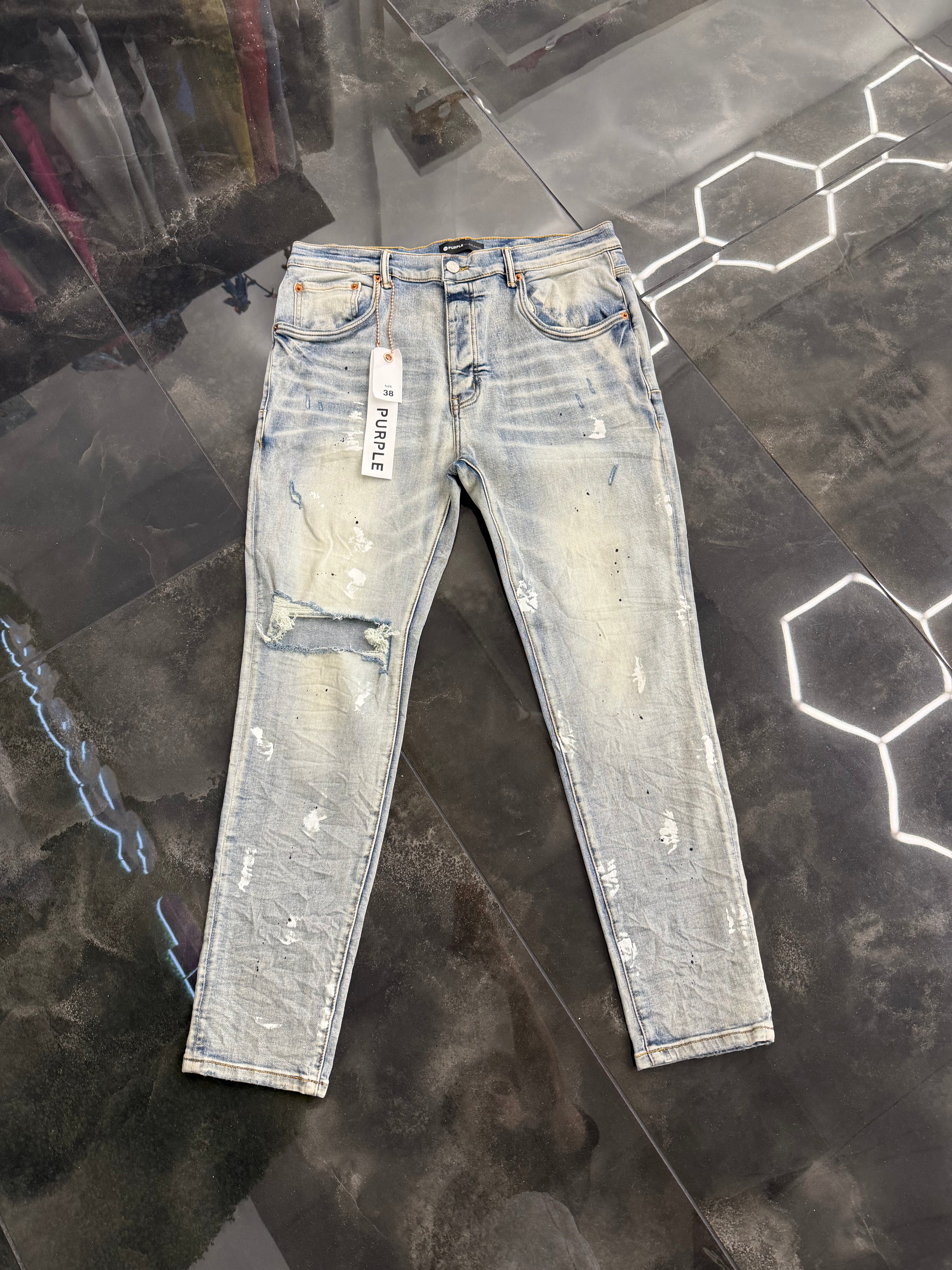 Purple jeans P001 Light Indigo Paint Blowout