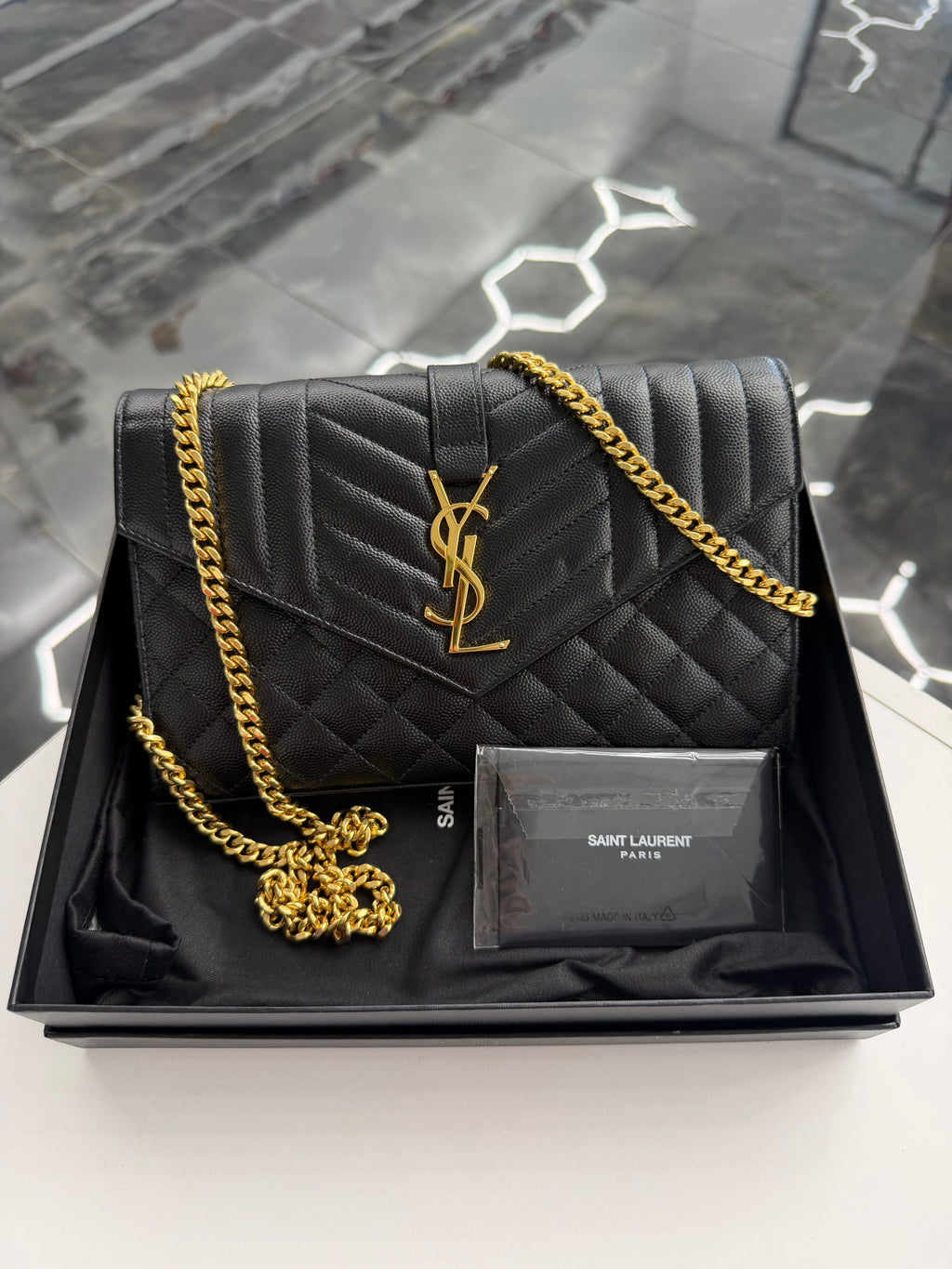 Envelope Triquilt YSL Crossbody in Grained Leather
