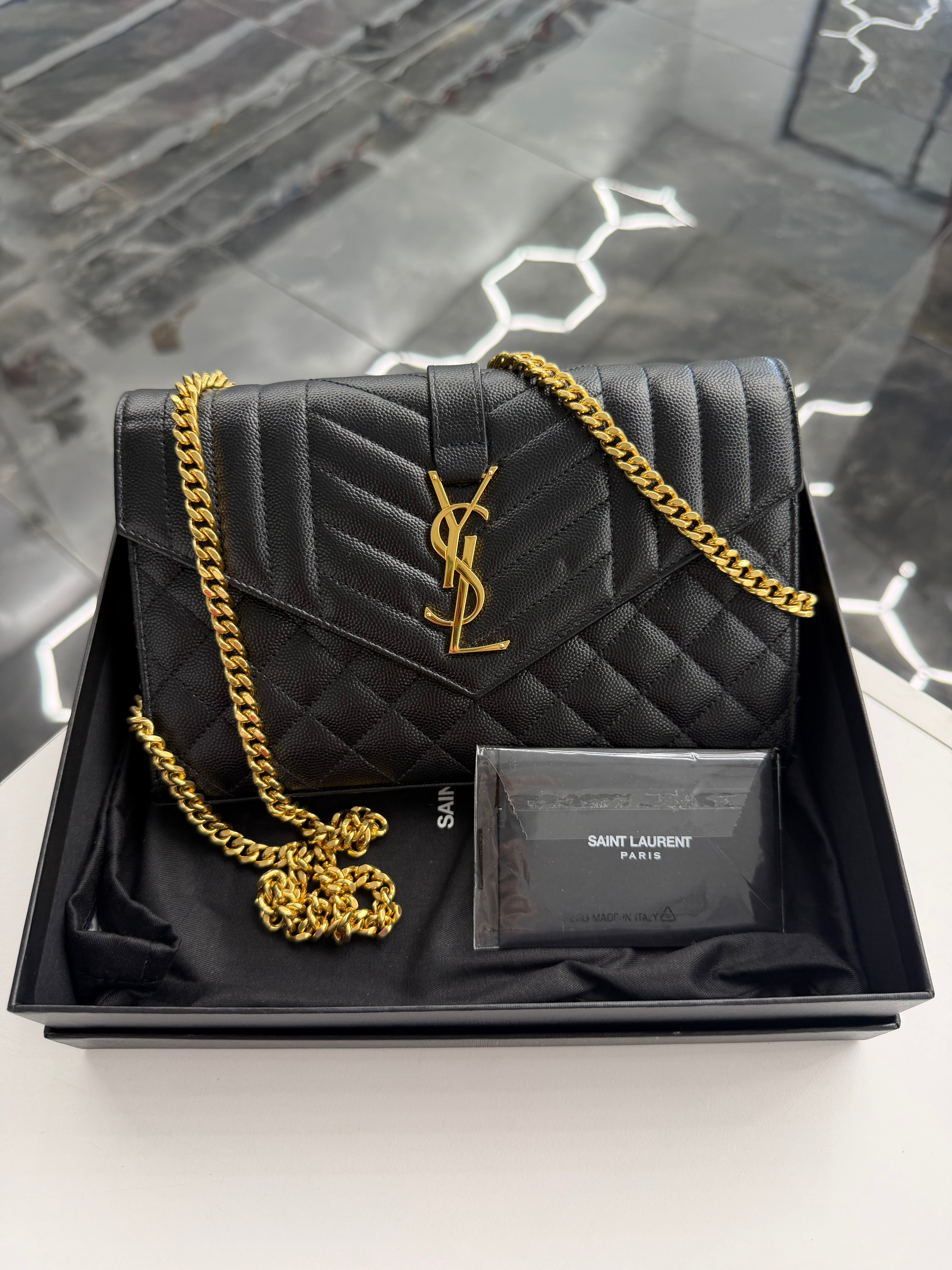 Envelope Triquilt YSL Crossbody in Grained Leather
