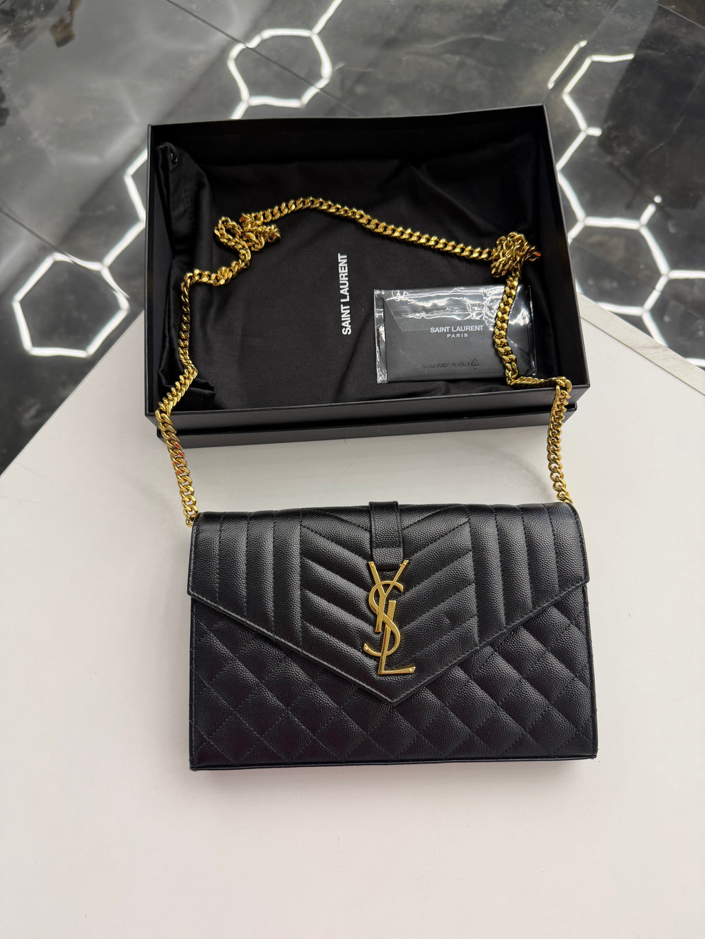 Envelope Triquilt YSL Crossbody in Grained Leather