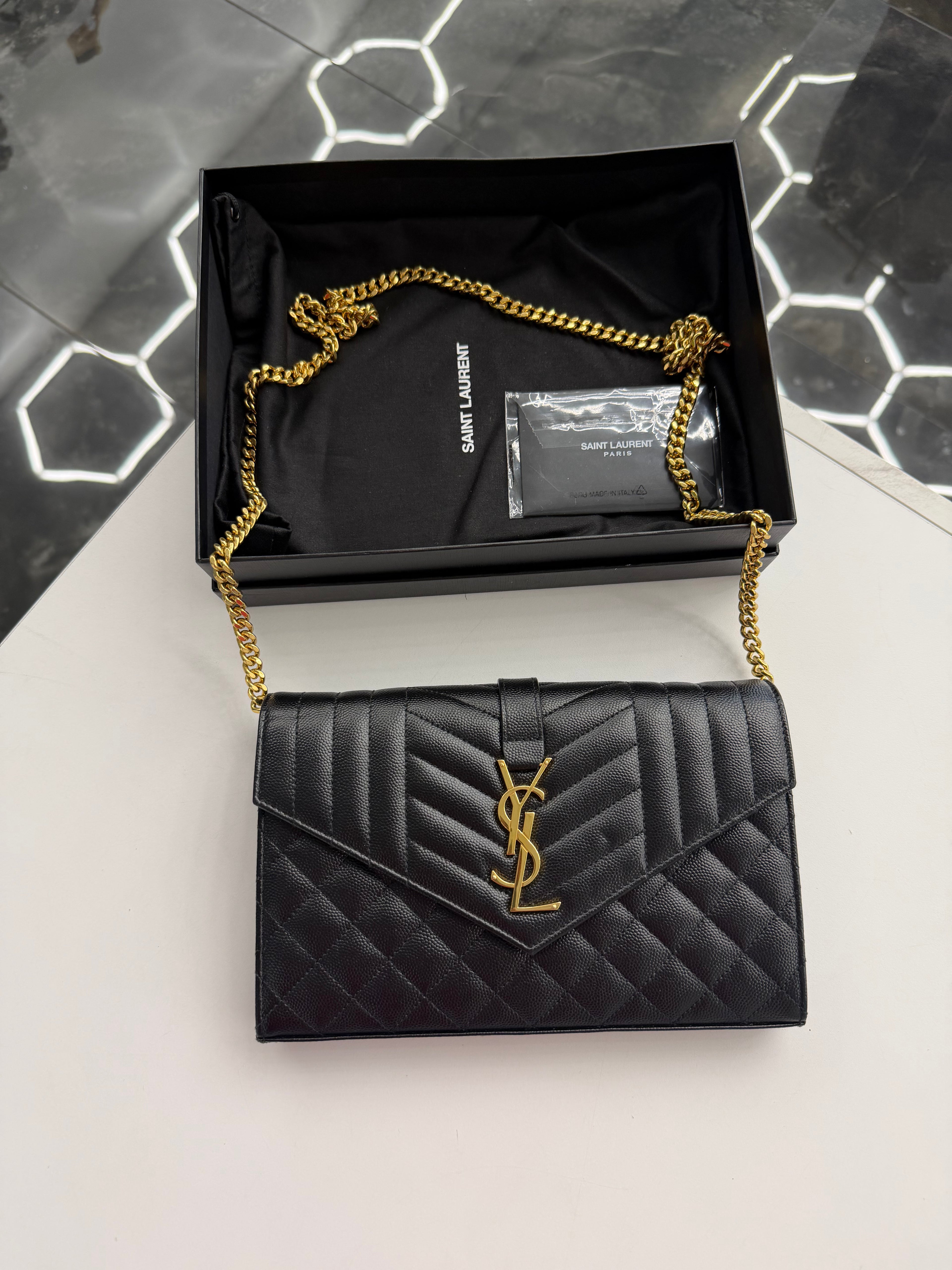 Envelope Triquilt YSL Crossbody in Grained Leather