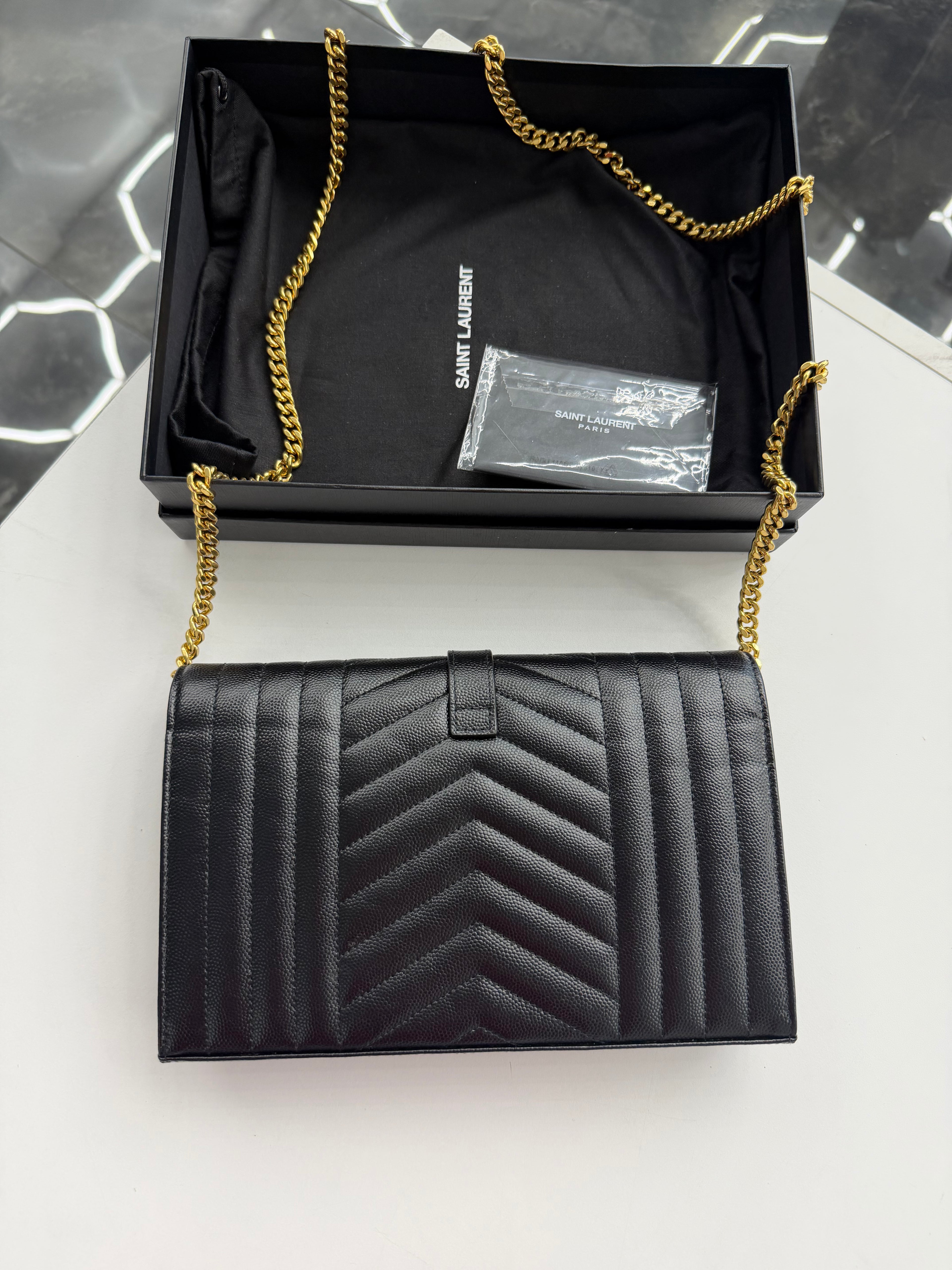Envelope Triquilt YSL Crossbody in Grained Leather