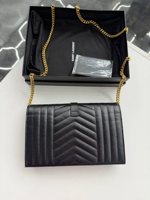 Envelope Triquilt YSL Crossbody in Grained Leather