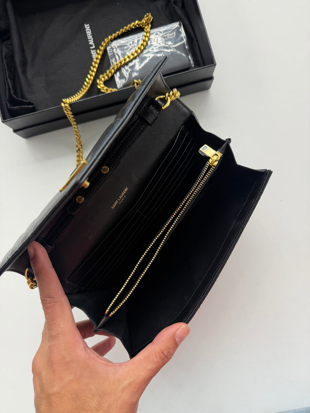 Envelope Triquilt YSL Crossbody in Grained Leather