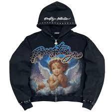 Prestige Angel Graphic Studded Full Zip Hoodie